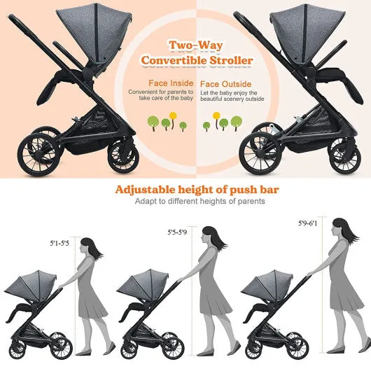 2 in 1 Convertible Baby Stroller with Oversized Storage Basket-Gray