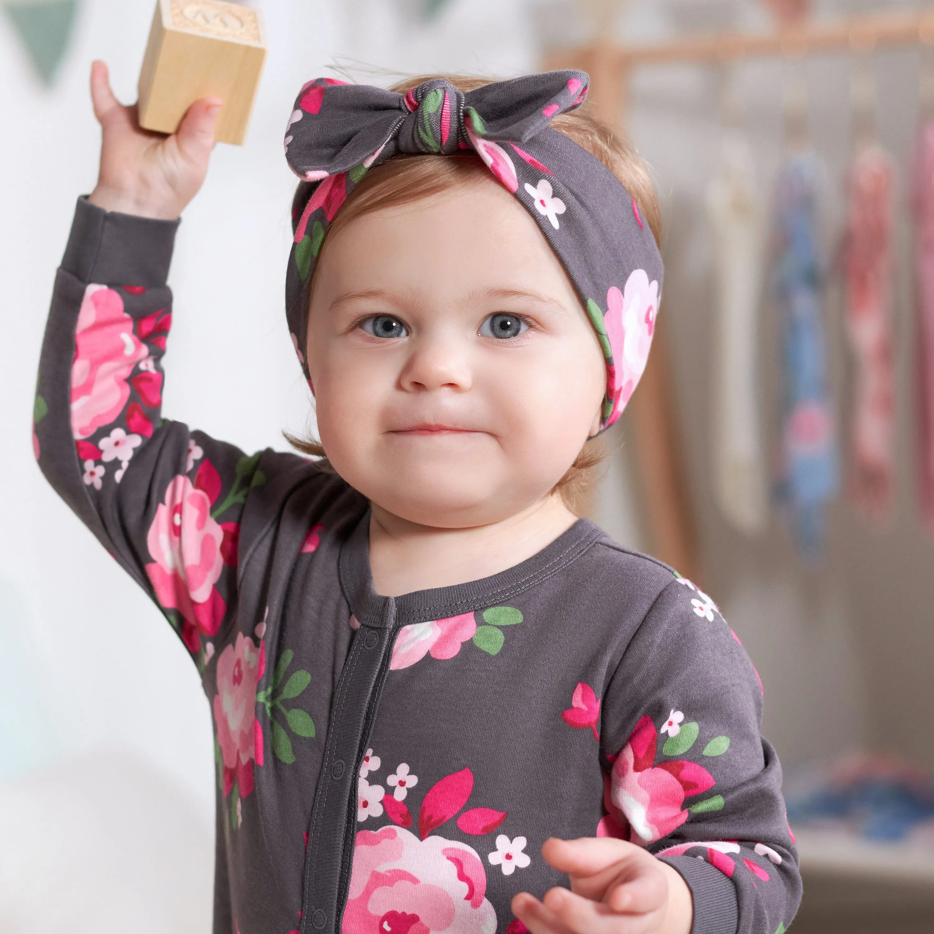 2-Piece Baby Girls Burgundy Garden Coverall & Headband Set