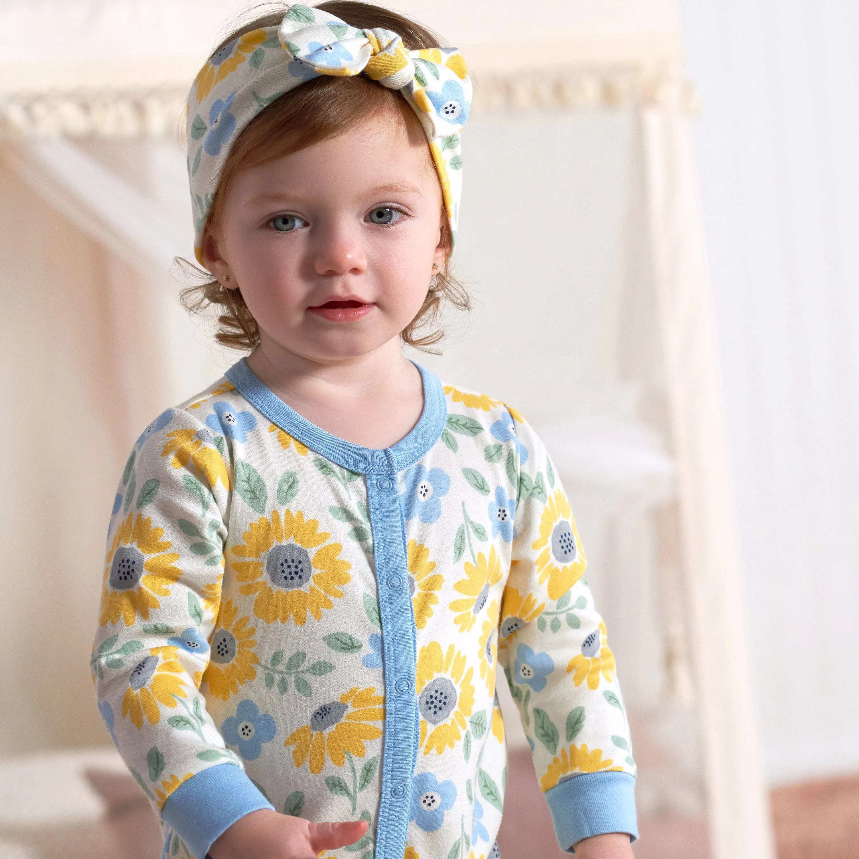 2-Piece Baby Girls Sunny Garden Coverall & Headband Set