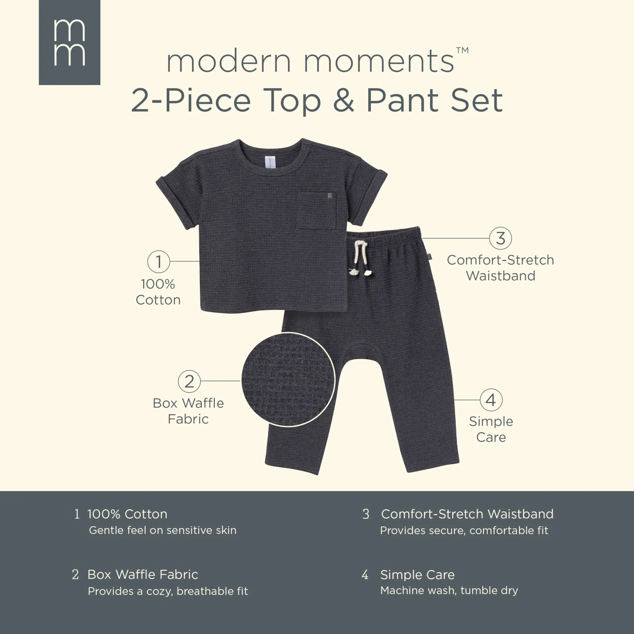 2-Piece Infant & Toddler Boys Charcoal Heather Pants and Shirt Set