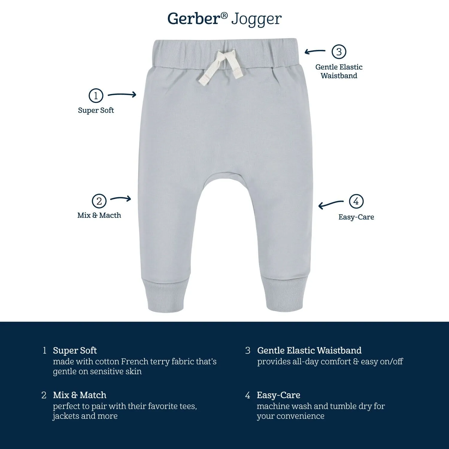 3-Pack Baby & Toddler Boys Navy & Gray Premium Jogger