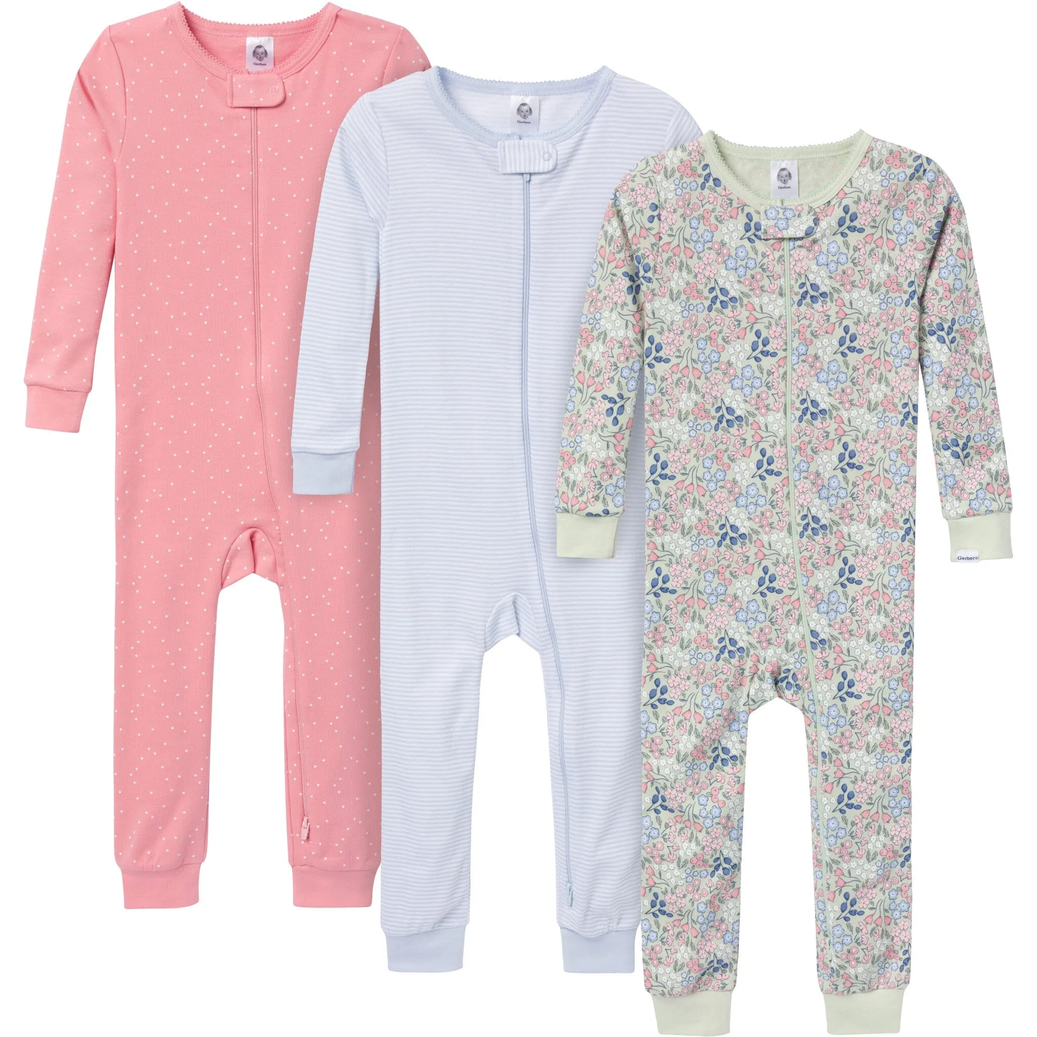 3-Pack Baby & Toddler Girls Ditsy Floral Snug Fit Footless Pajamas