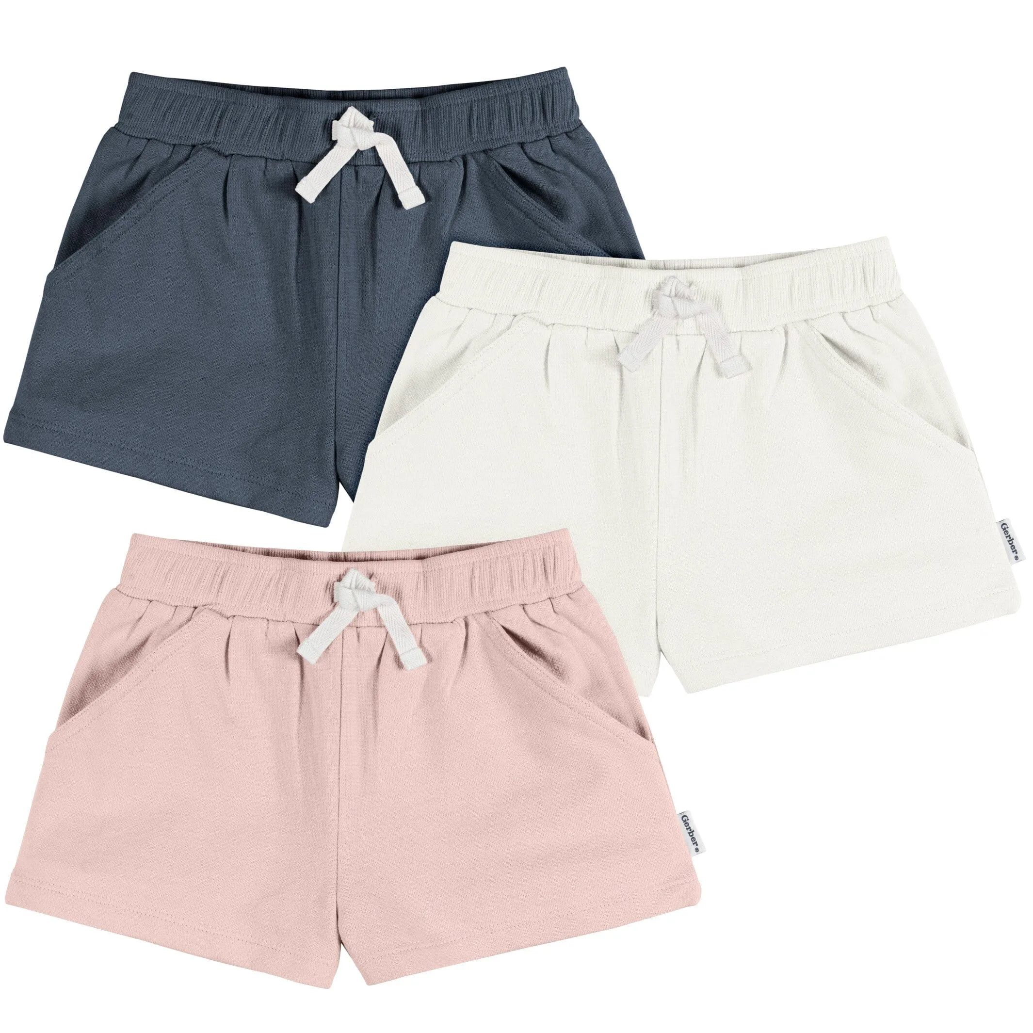 3-Pack Baby & Toddler Girls Navy, White, & Pink Knit Shorts