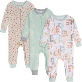 3-Pack Baby Neutral City Sunset Snug Fit Footless Pajamas