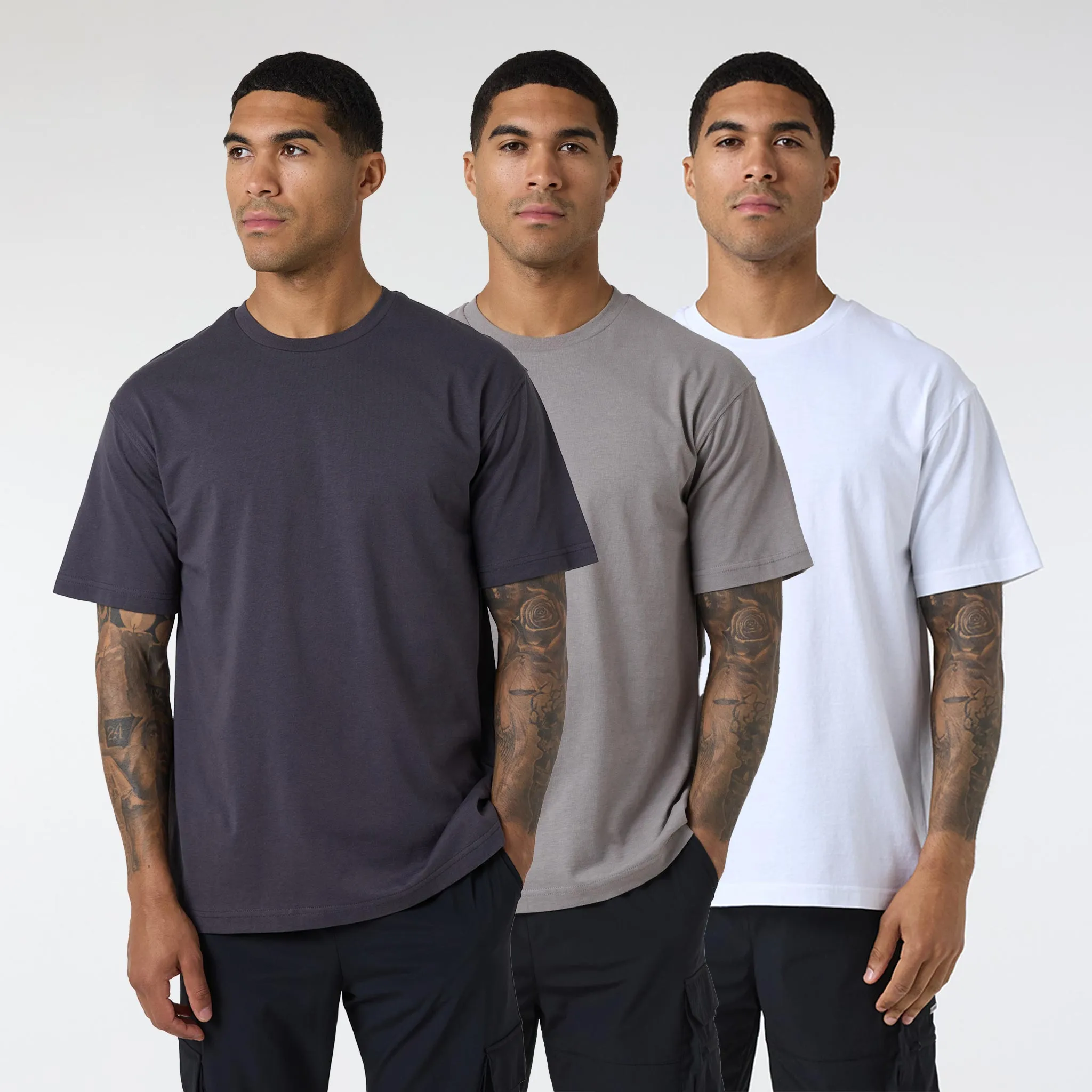 3-Pack Relaxed Fit T-Shirts | Dark Grey/Stone/White