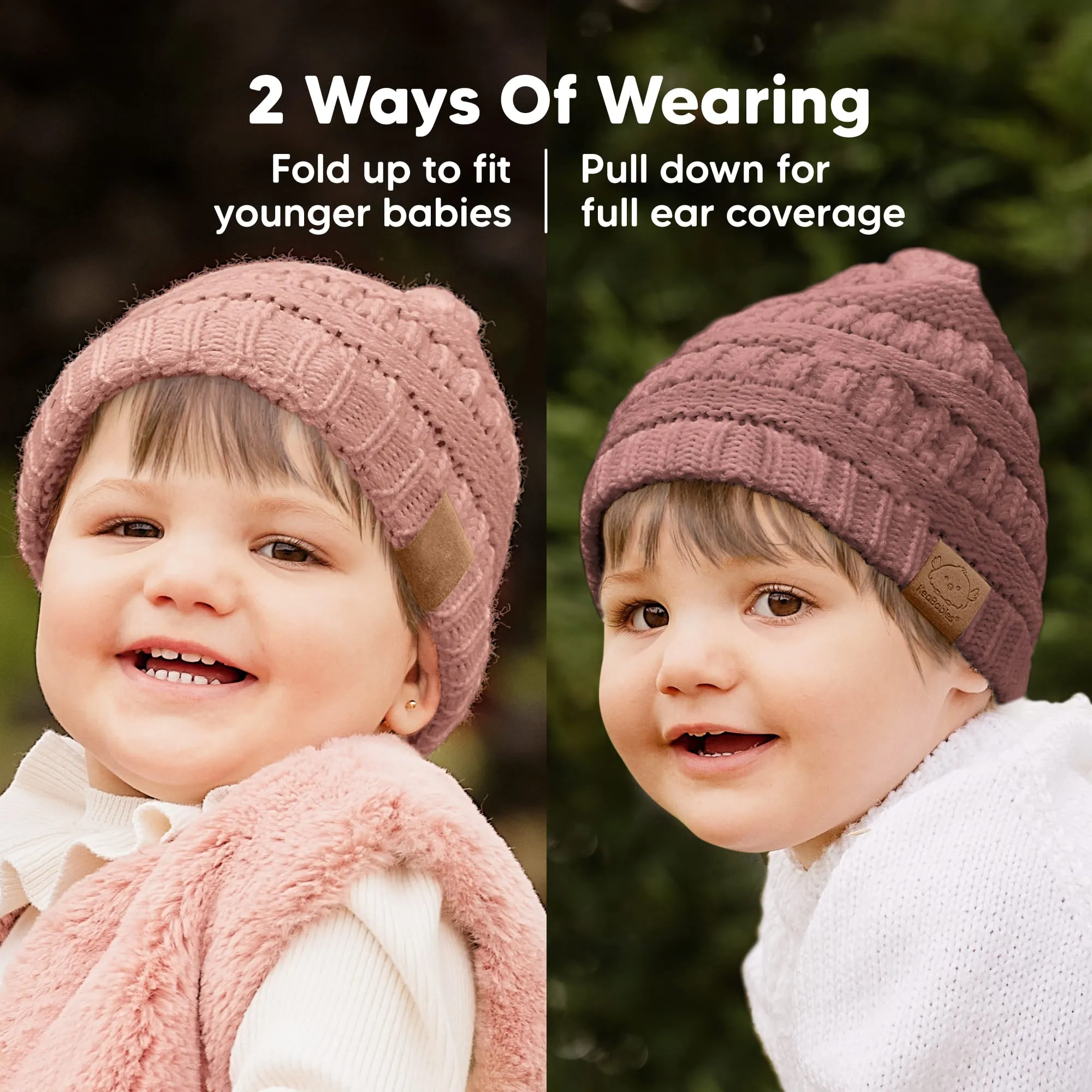 3-Pack Warmzy Baby Beanies (Tea Rose, M)