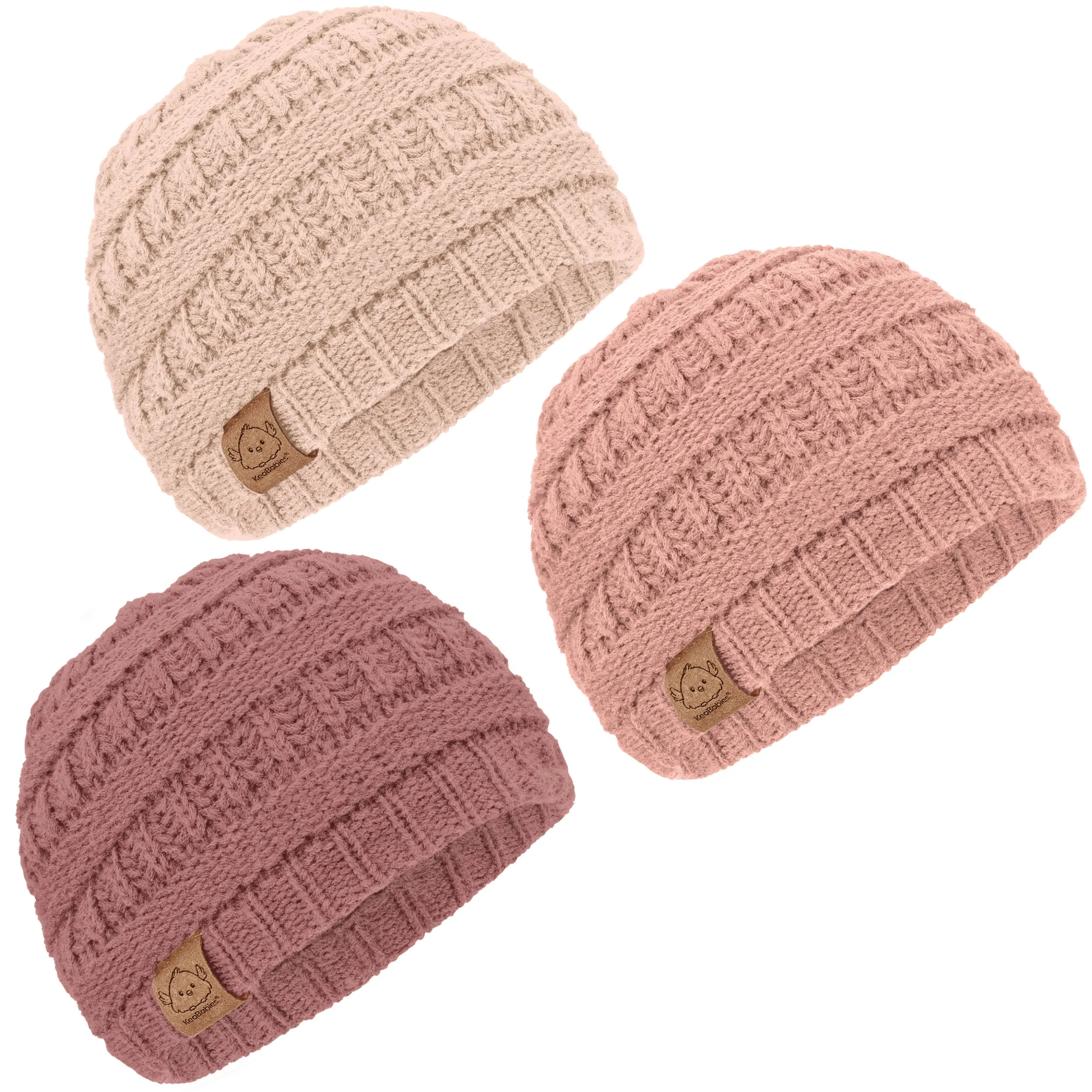 3-Pack Warmzy Baby Beanies (Tea Rose, M)