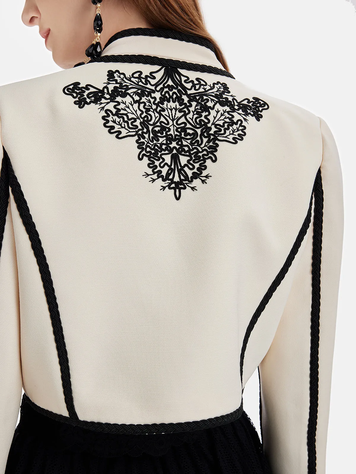 3D Cord Embroidery Silk Wool Cropped Jacket