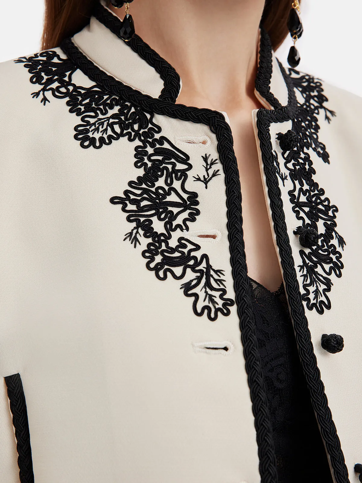 3D Cord Embroidery Silk Wool Cropped Jacket