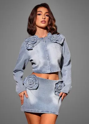 3D Flower Decor Denim Jacket