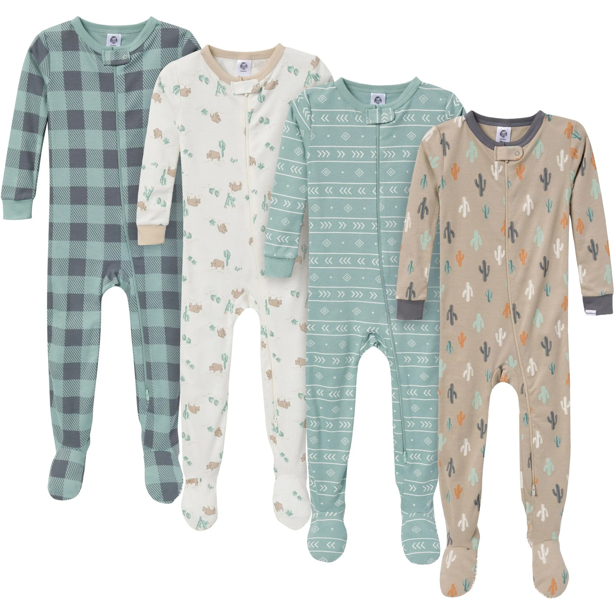 4-Pack Baby & Toddler Boys Desert Animals Snug Fit Footed Pajamas