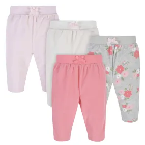 4-Pack Baby Girls Floral Microfleece Pants