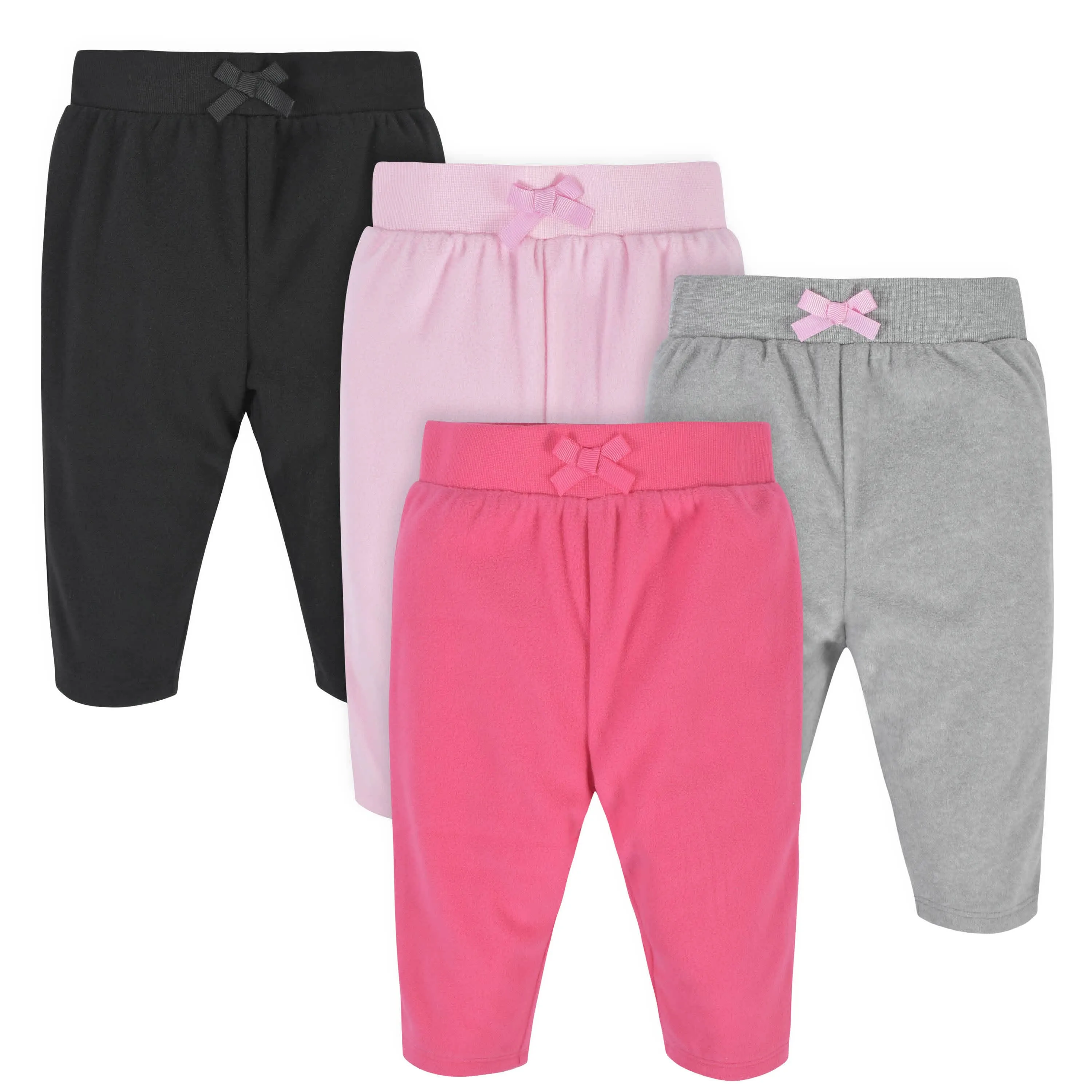 4-Pack Baby Girls Pink, Gray, & Black Microfleece Pants