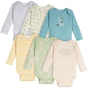 6-Pack Baby Neutral Giraffes Long Sleeve Onesies® Bodysuits