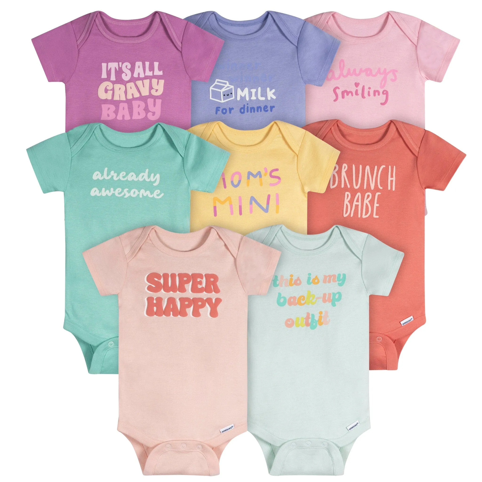 8-Pack Baby Girls Super Happy Onesies® Bodysuits