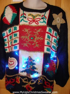 80s Retro Horrible Light Up Sweater with Crazy Pattern