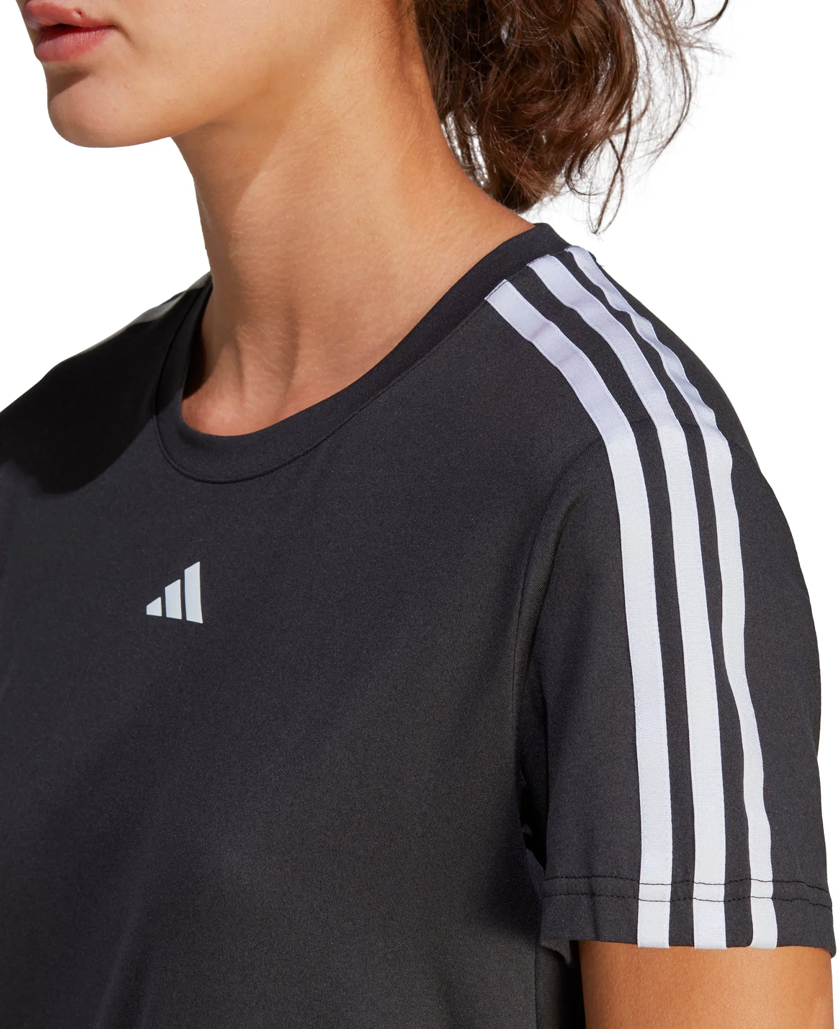 adidas AeroReady Train Essentials 3 Stripes Short Sleeve Womens Training Top - Black