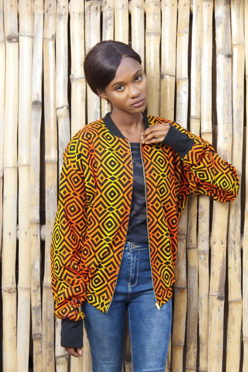 African Bomber Jacket In Electric Orange