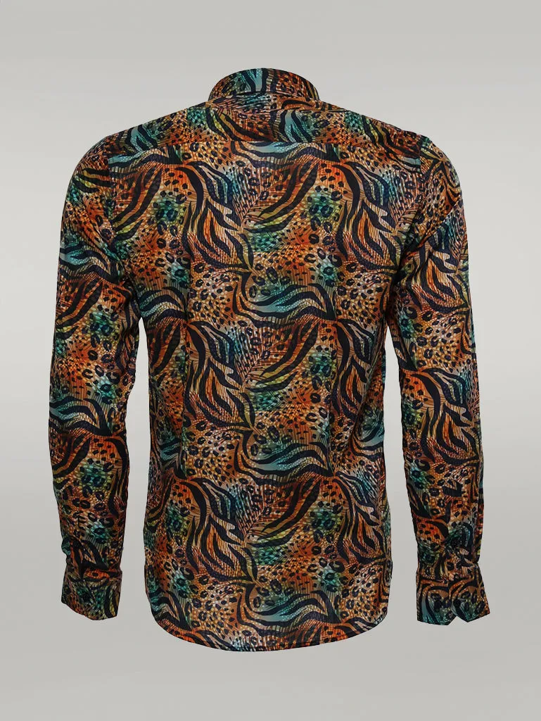 Animal Patterned Long Sleeves Multicolor Men Shirt - Wessi