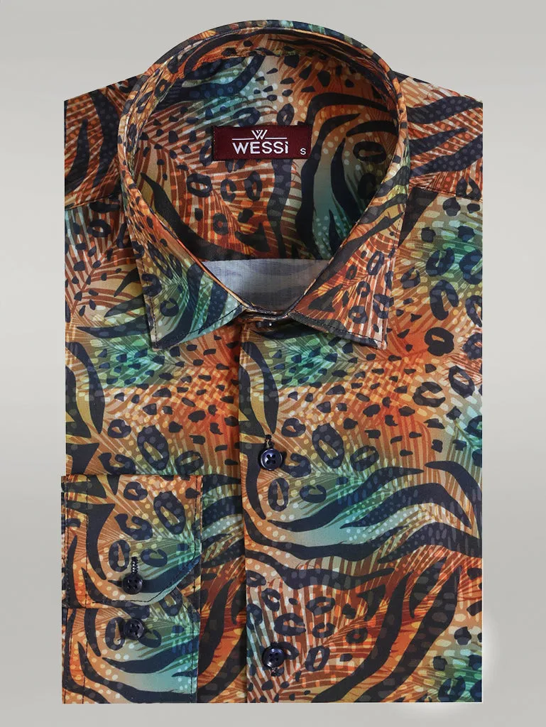 Animal Patterned Long Sleeves Multicolor Men Shirt - Wessi