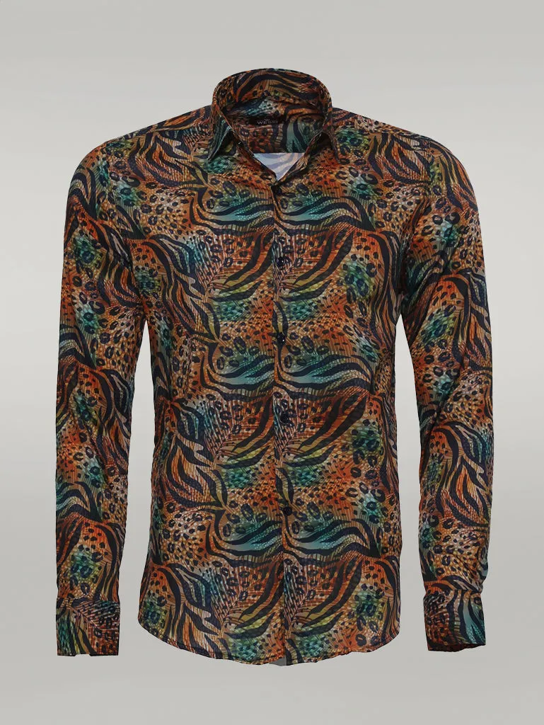 Animal Patterned Long Sleeves Multicolor Men Shirt - Wessi