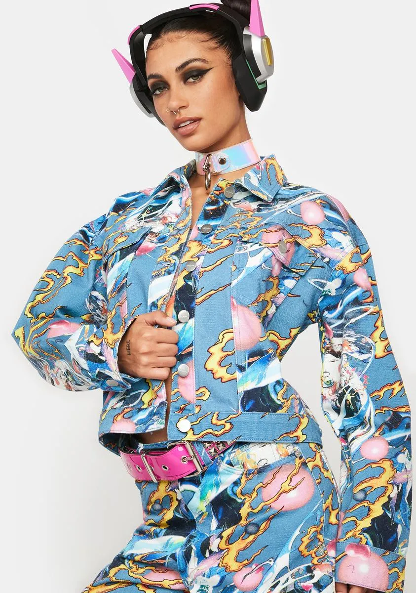 Anime Print Denim Jacket