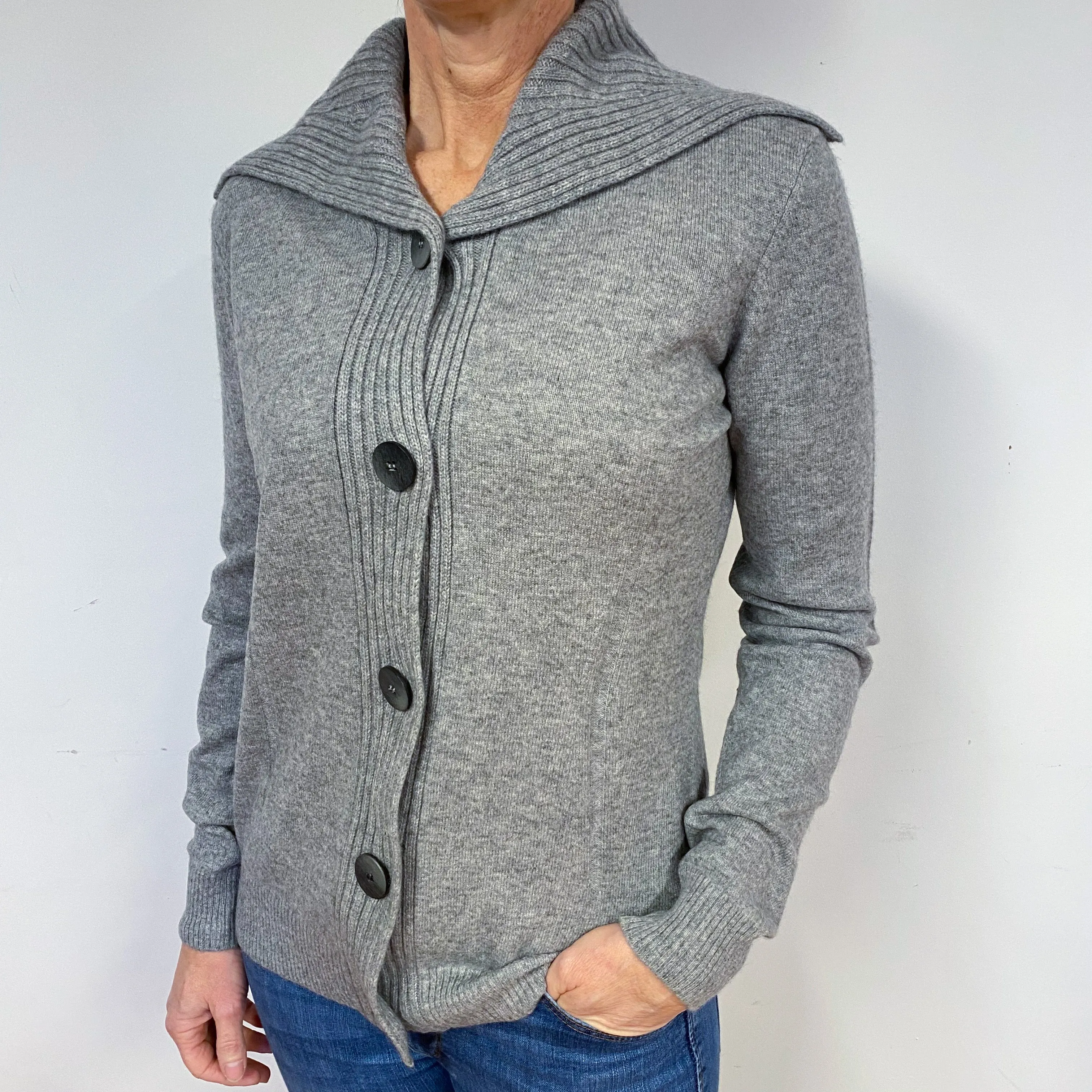 Ash Grey Cashmere Collared Cardigan Medium