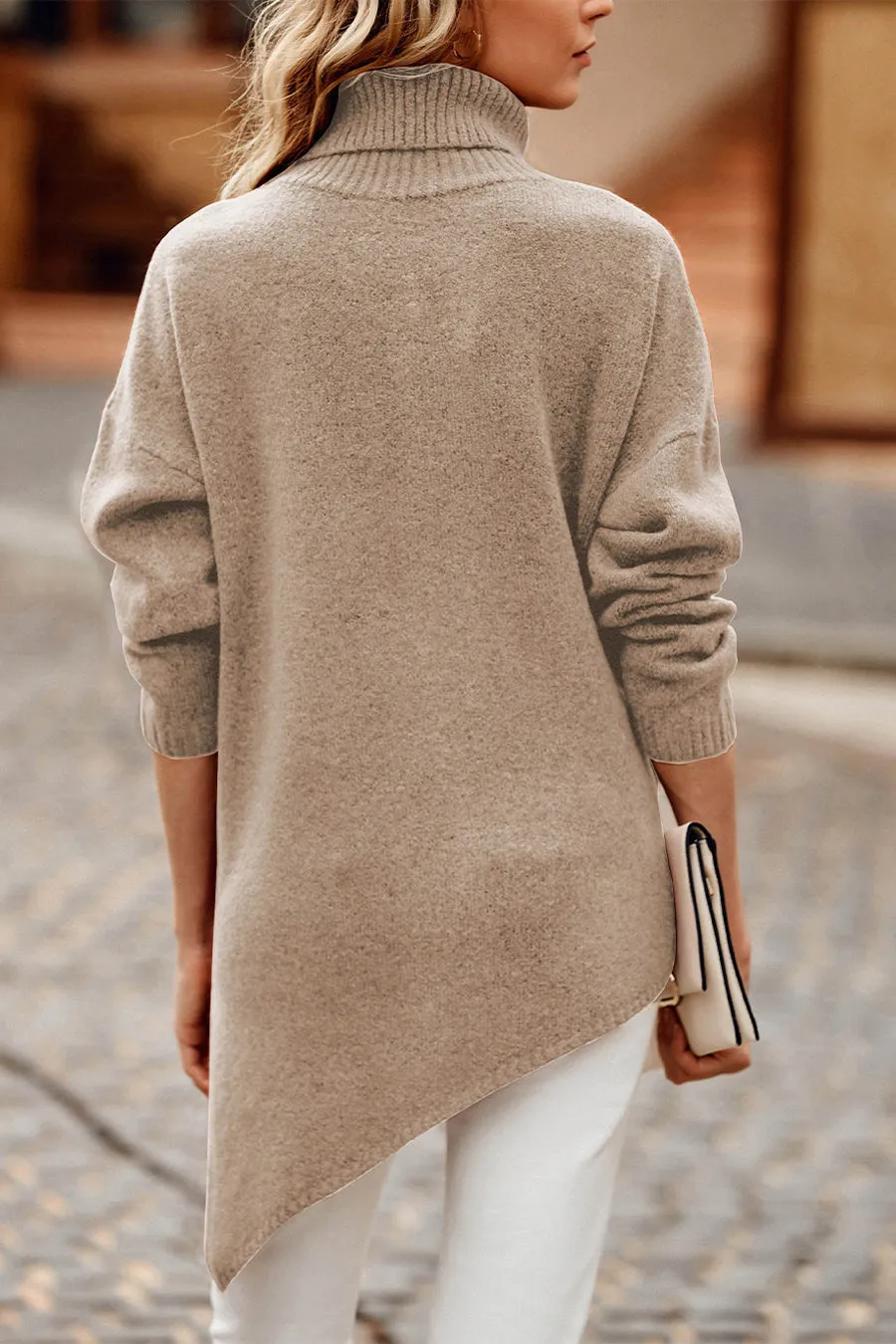 Asymmetric Hem Oversized Turtleneck Sweater