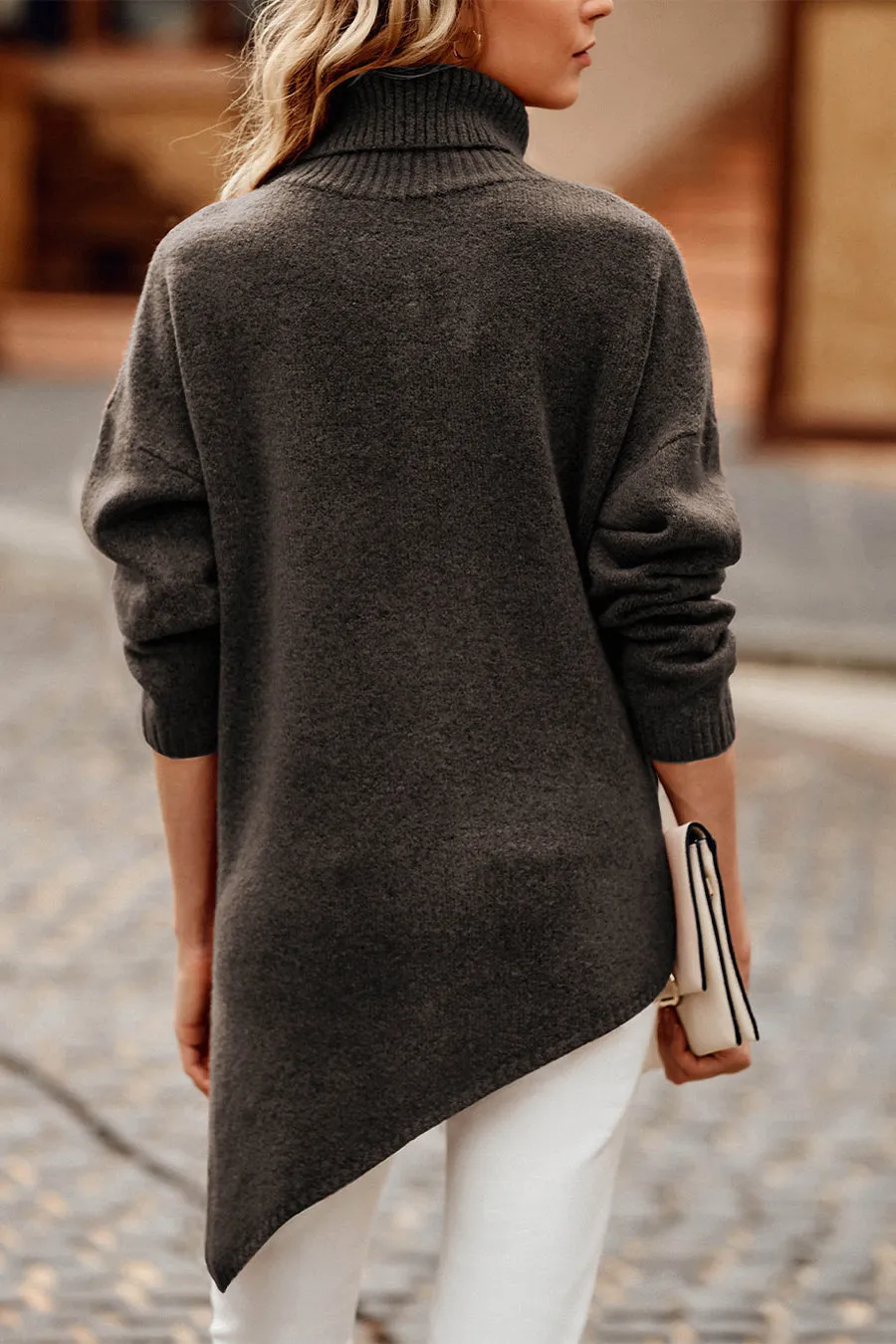 Asymmetric Hem Oversized Turtleneck Sweater