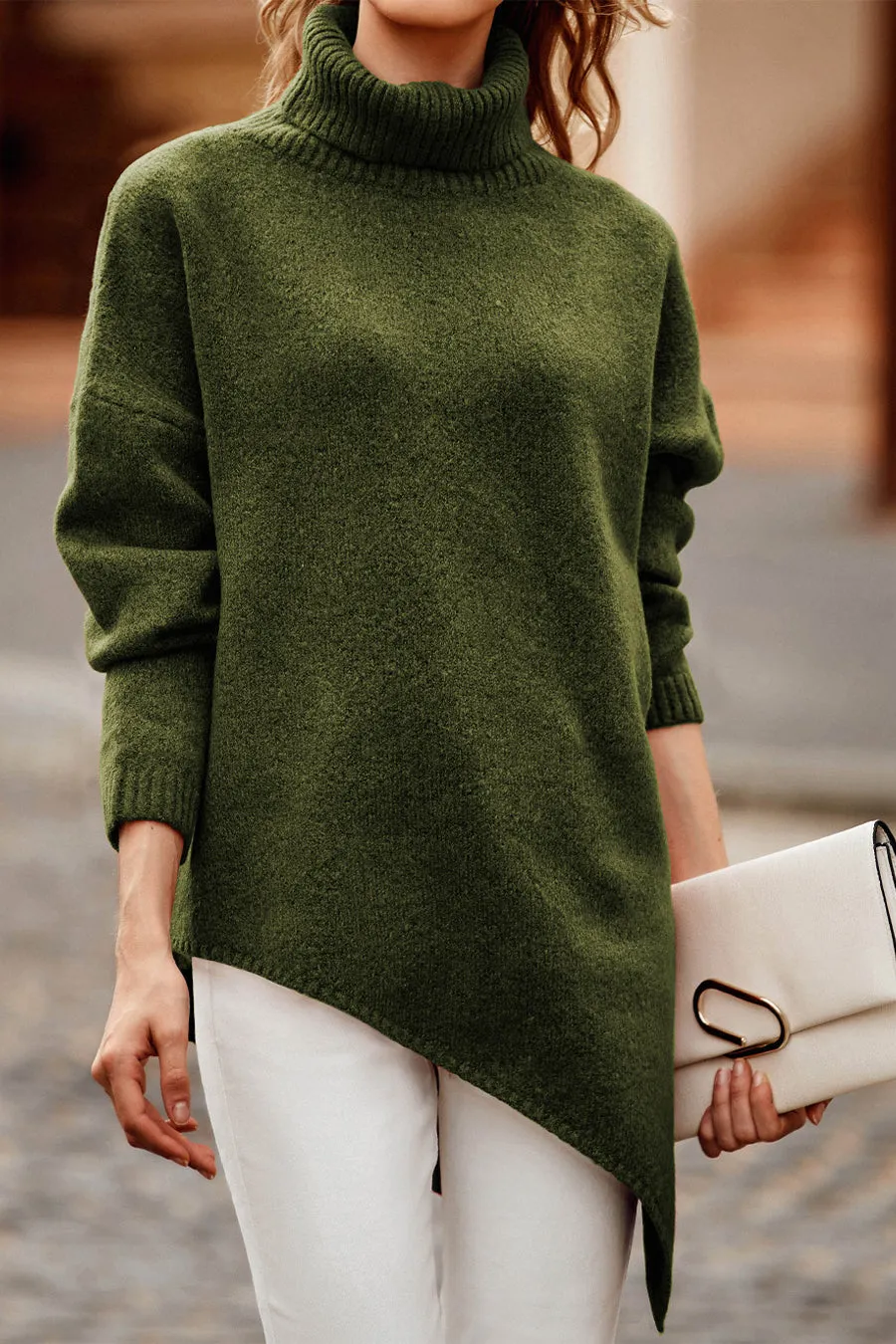 Asymmetric Hem Oversized Turtleneck Sweater