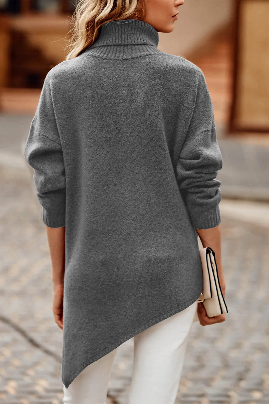 Asymmetric Hem Oversized Turtleneck Sweater