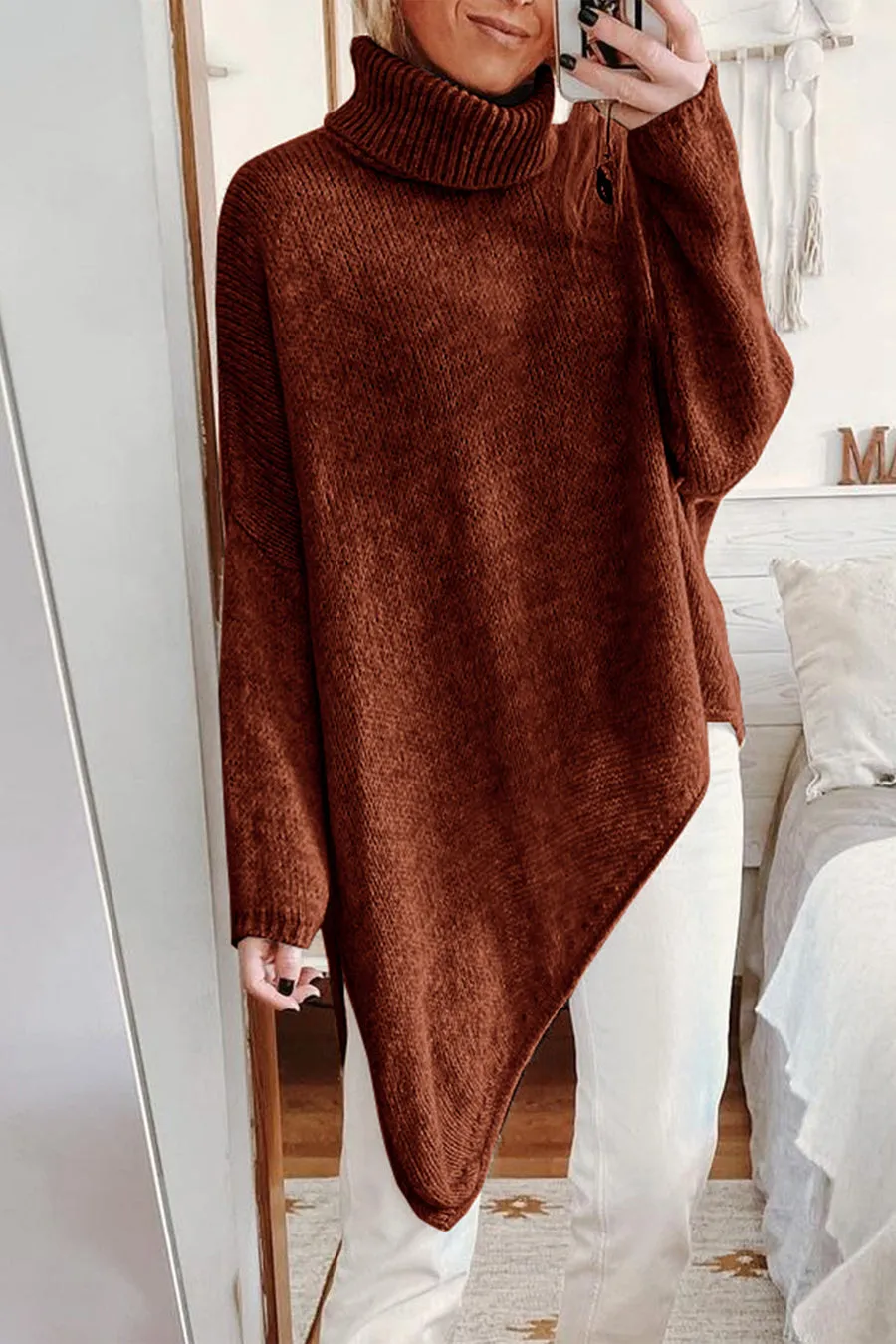 Asymmetric Hem Oversized Turtleneck Sweater