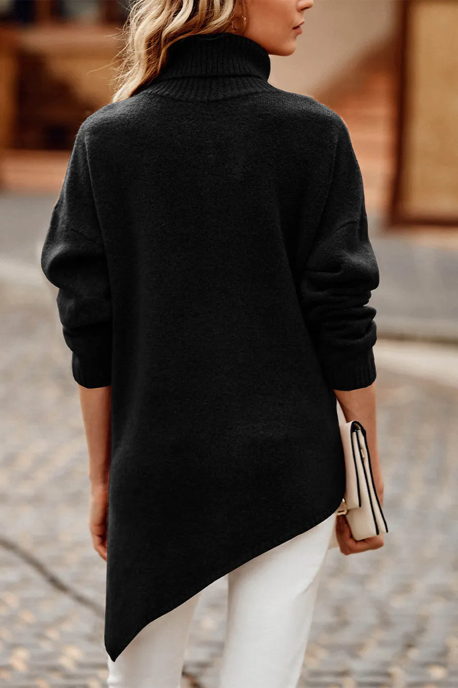 Asymmetric Hem Oversized Turtleneck Sweater