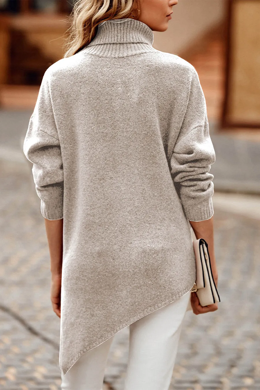 Asymmetric Hem Oversized Turtleneck Sweater