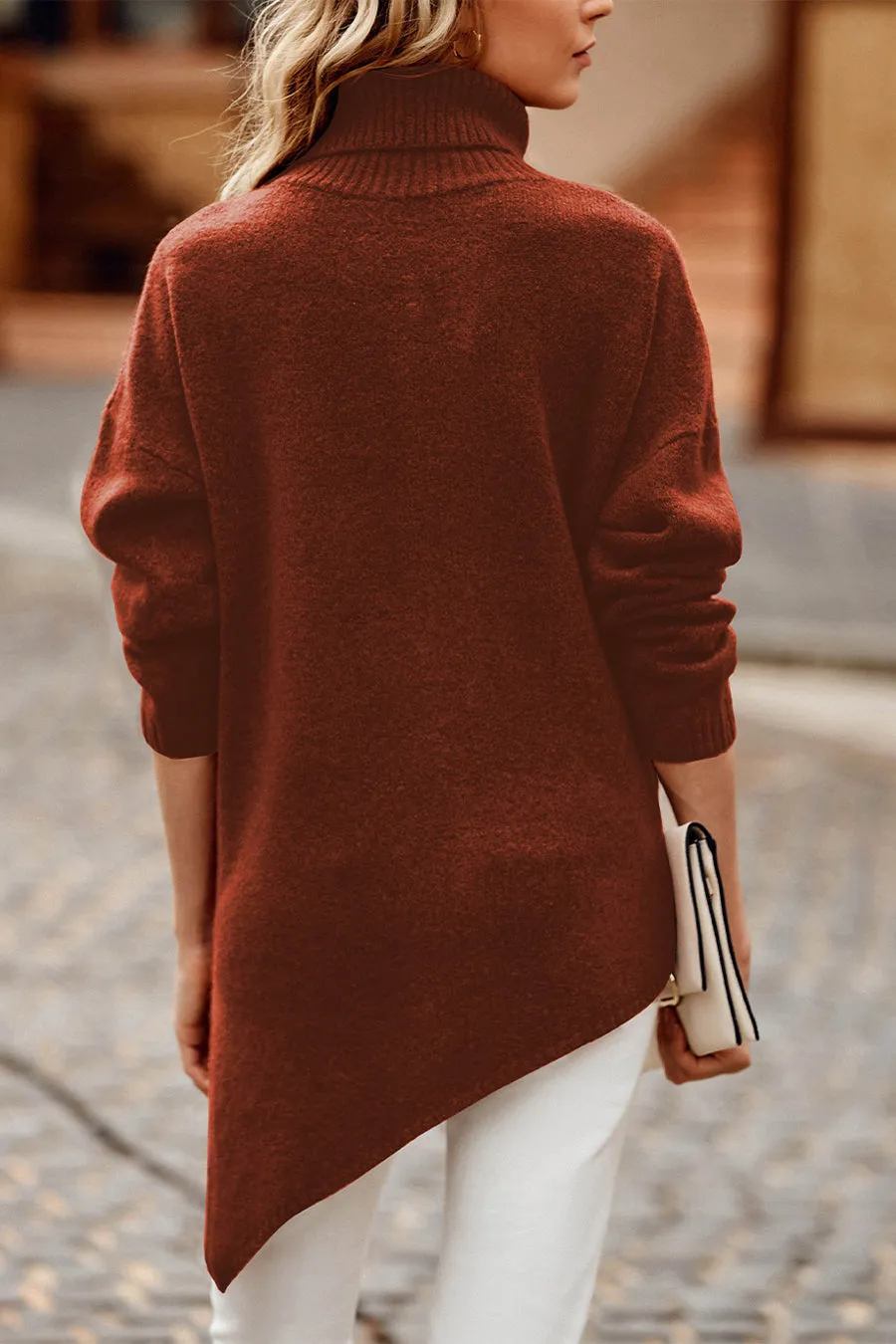 Asymmetric Hem Oversized Turtleneck Sweater