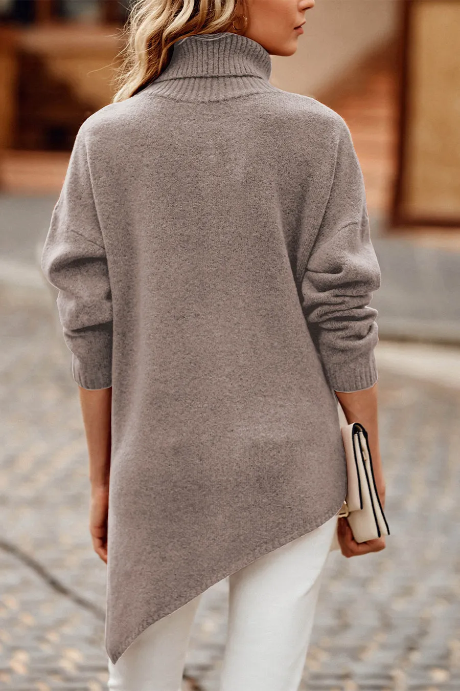 Asymmetric Hem Oversized Turtleneck Sweater