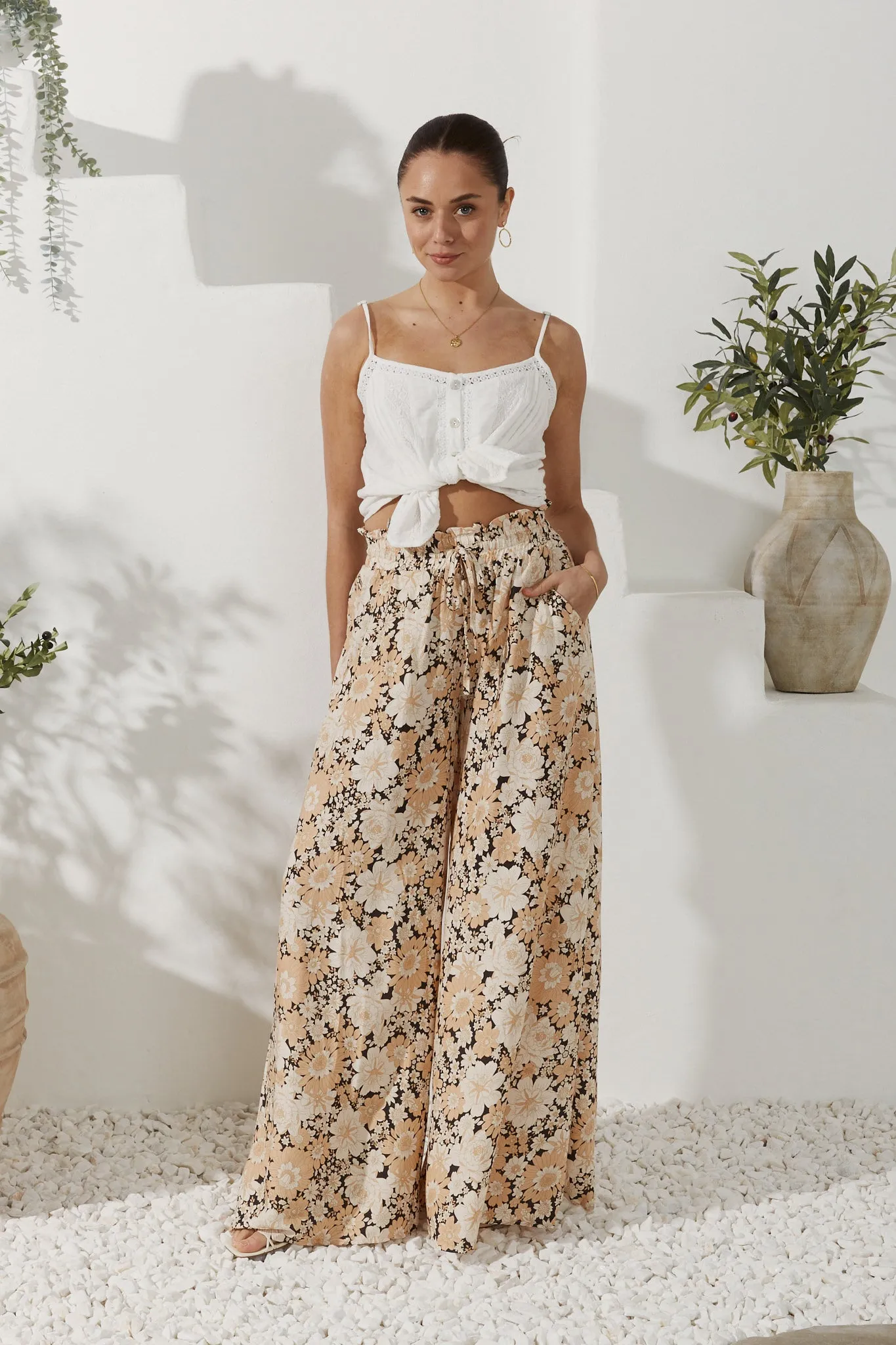 Aurelia Orange Floral Wide Leg Pants