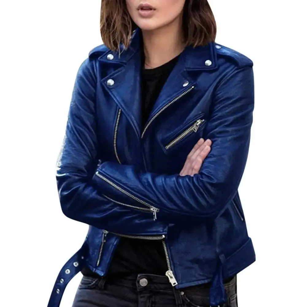 Autumn Short Solid Moto Biker Thin Cool Slim Faux Leather Jacket