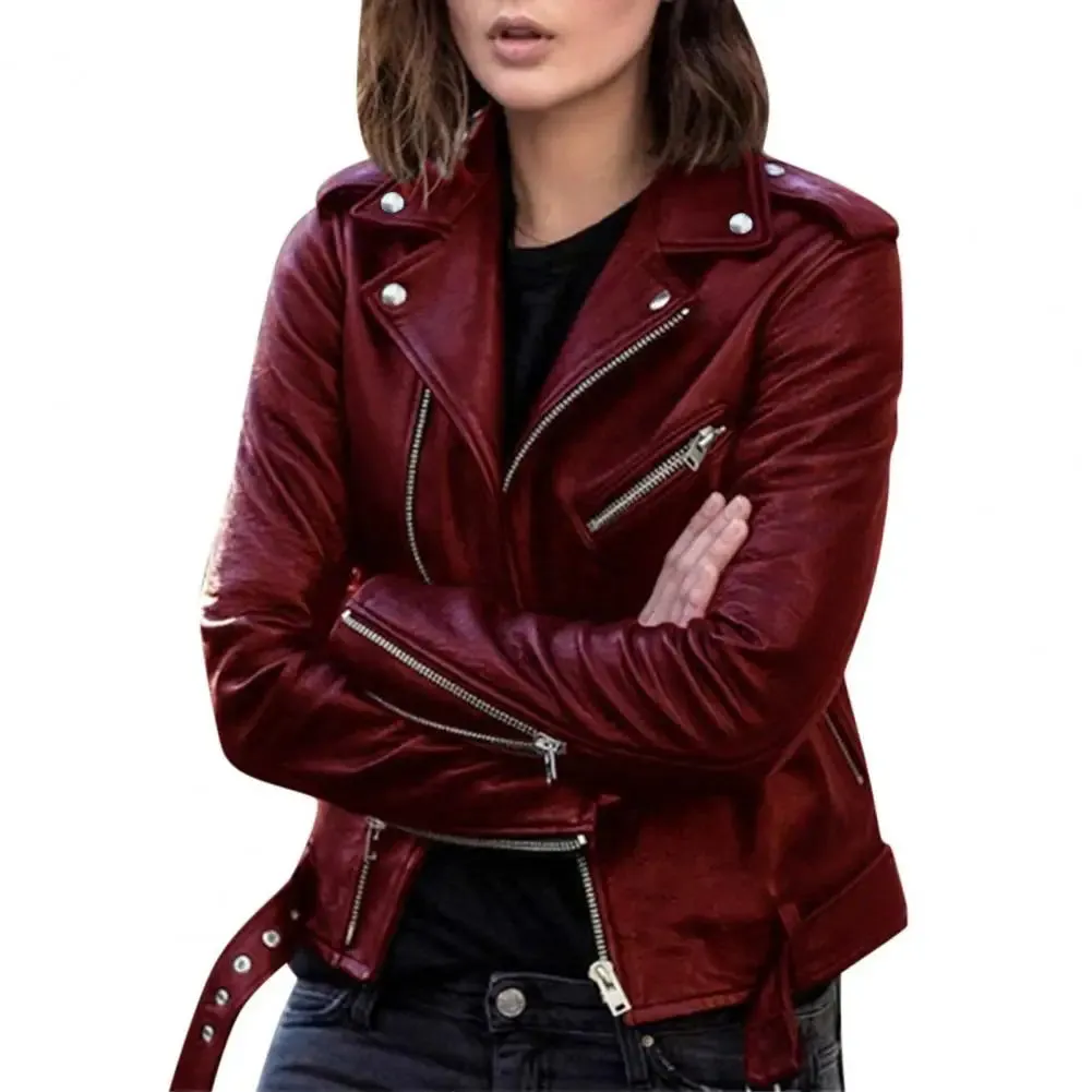 Autumn Short Solid Moto Biker Thin Cool Slim Faux Leather Jacket