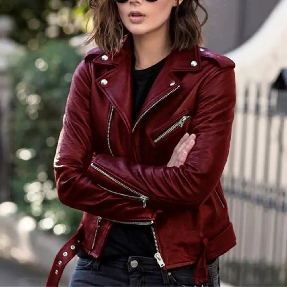 Autumn Short Solid Moto Biker Thin Cool Slim Faux Leather Jacket