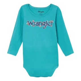 Baby Girl's Wrangler 112344365 Teal Wrangle Logo Long Sleeve Snap Body Suit