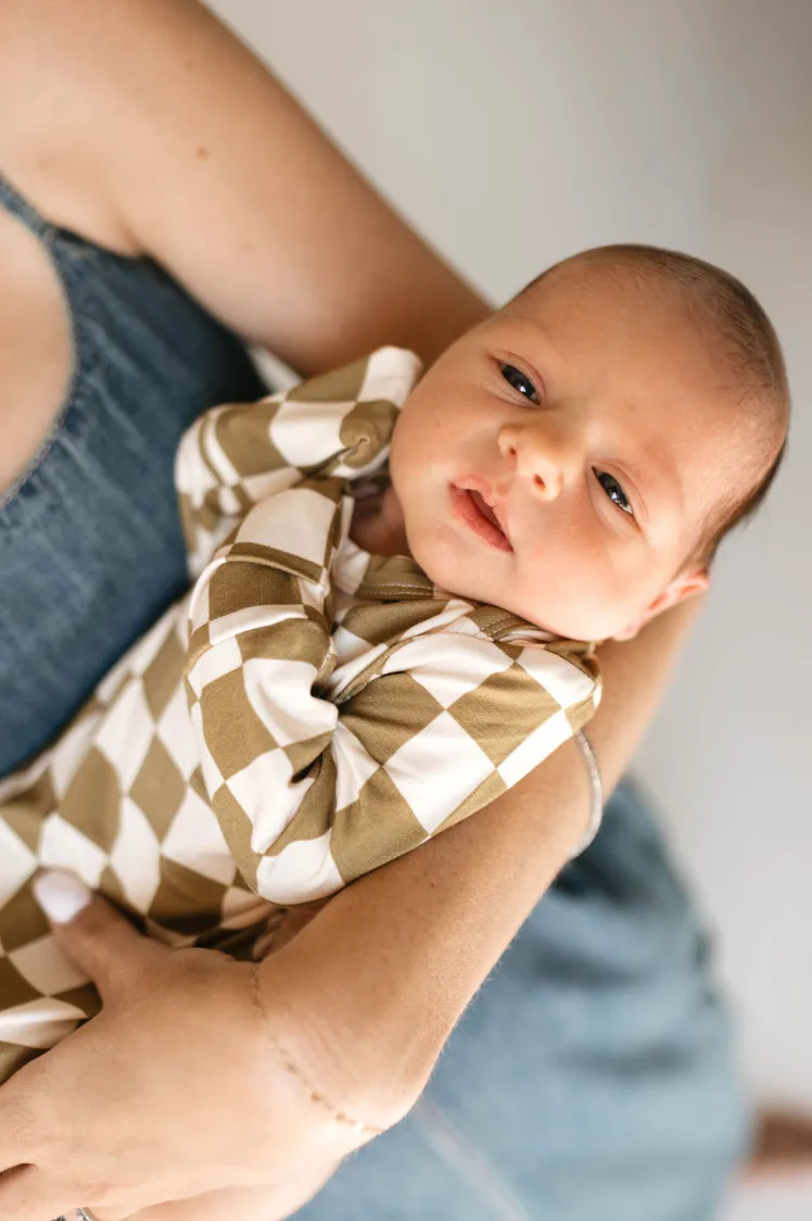 Bamboo Knotted Gown | Olive Checkerboard