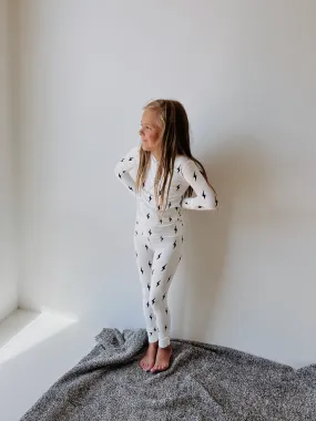 Bamboo Two Piece Pajamas | Black & White Lightning Bolt