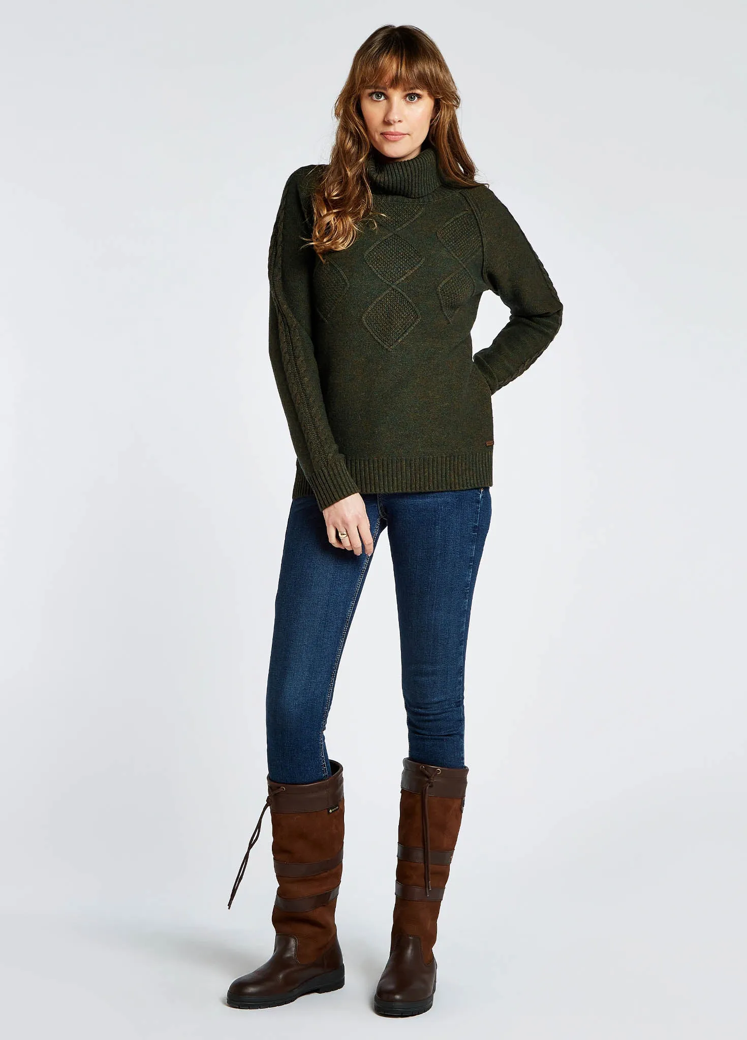 Belleek Chunky Roll Neck Sweater - Olive