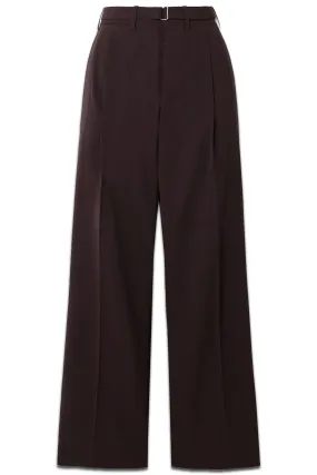 Belted Pleated Wool Wide-leg Pants