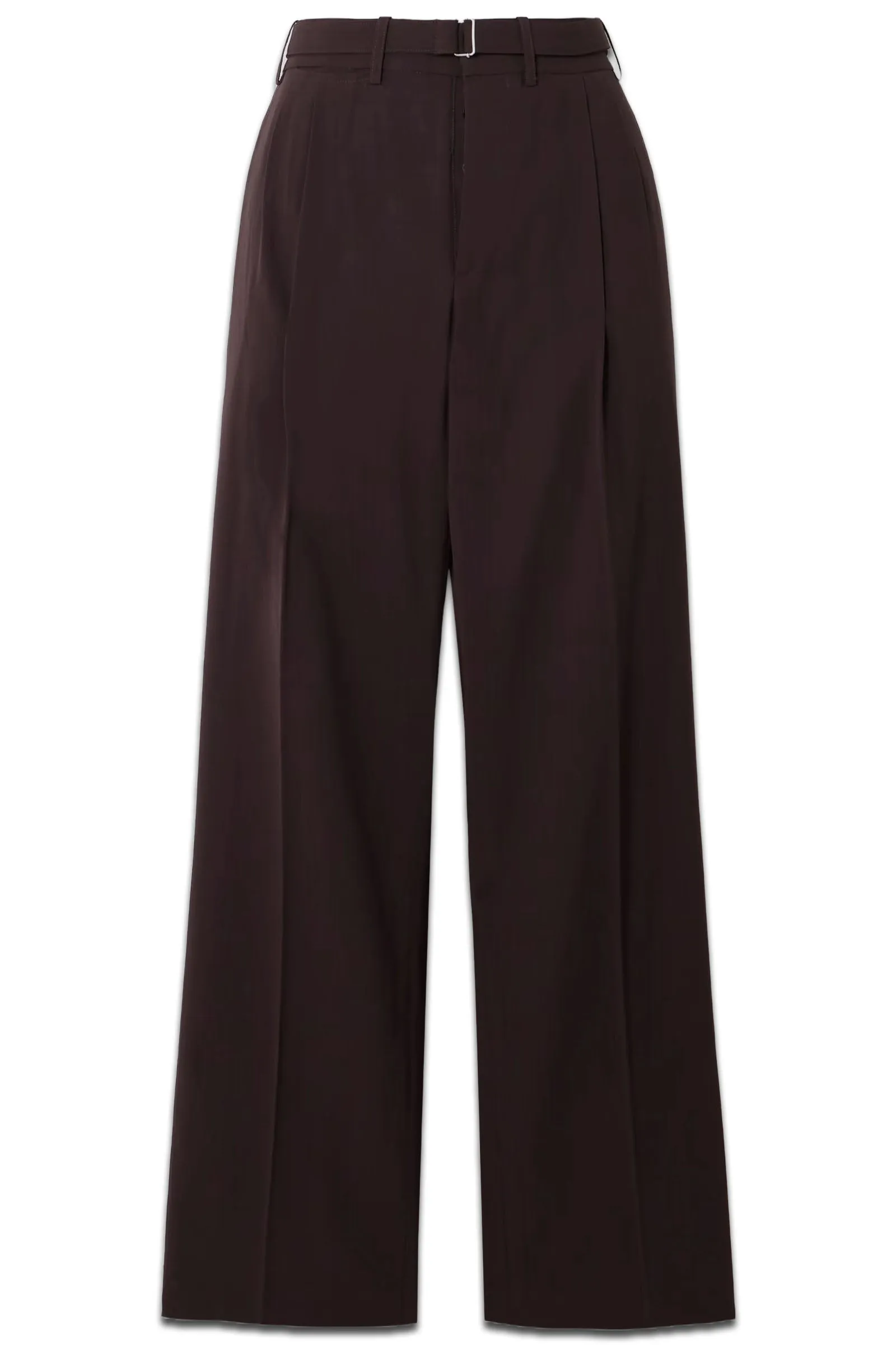 Belted Pleated Wool Wide-leg Pants