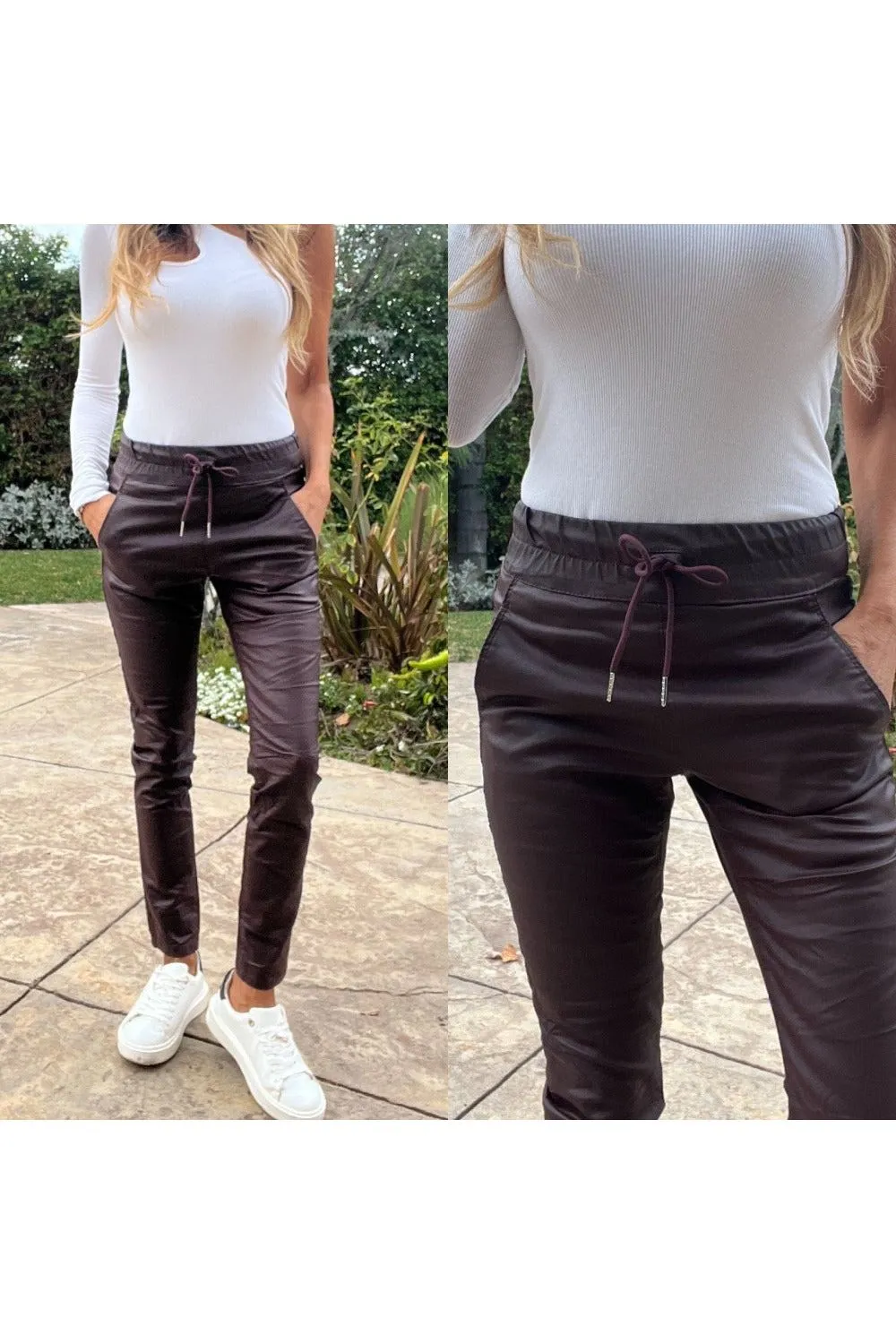 Bevy Flog Shely Drawstring Pants | Plum/Burgundy Vegan | Offered Online Only