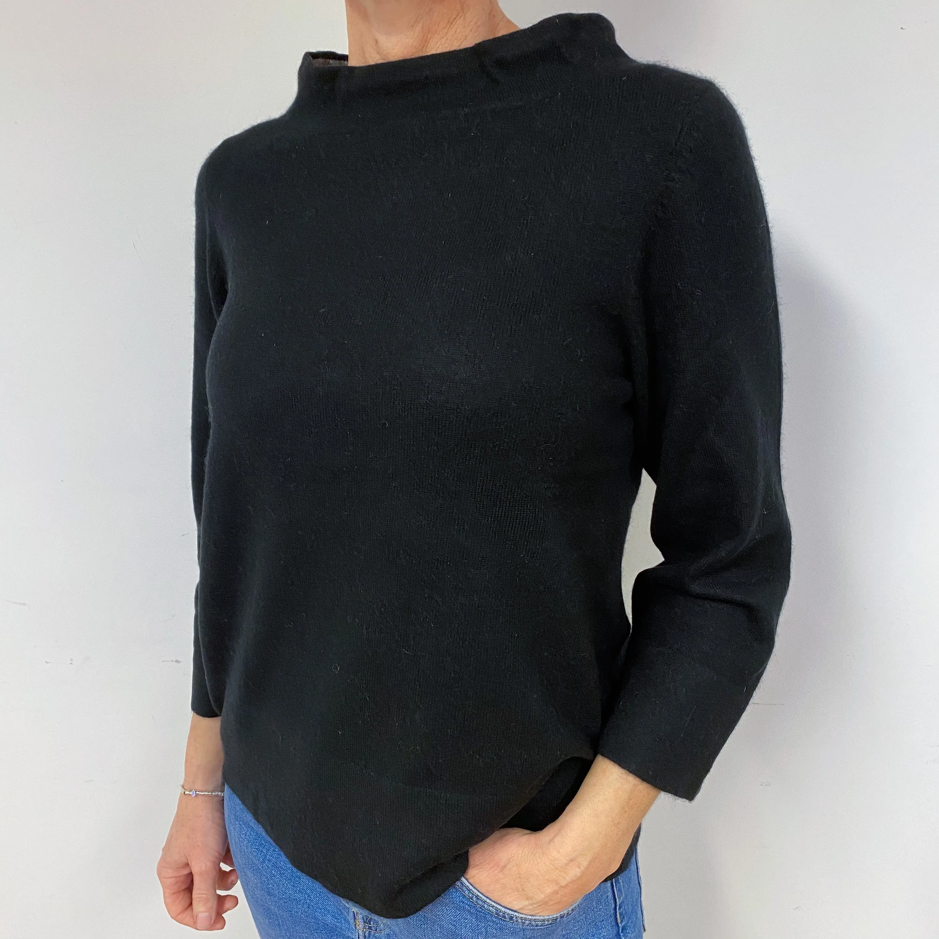 Black 3/4 Sleeve Cashmere Turtle Neck Jumper Medium