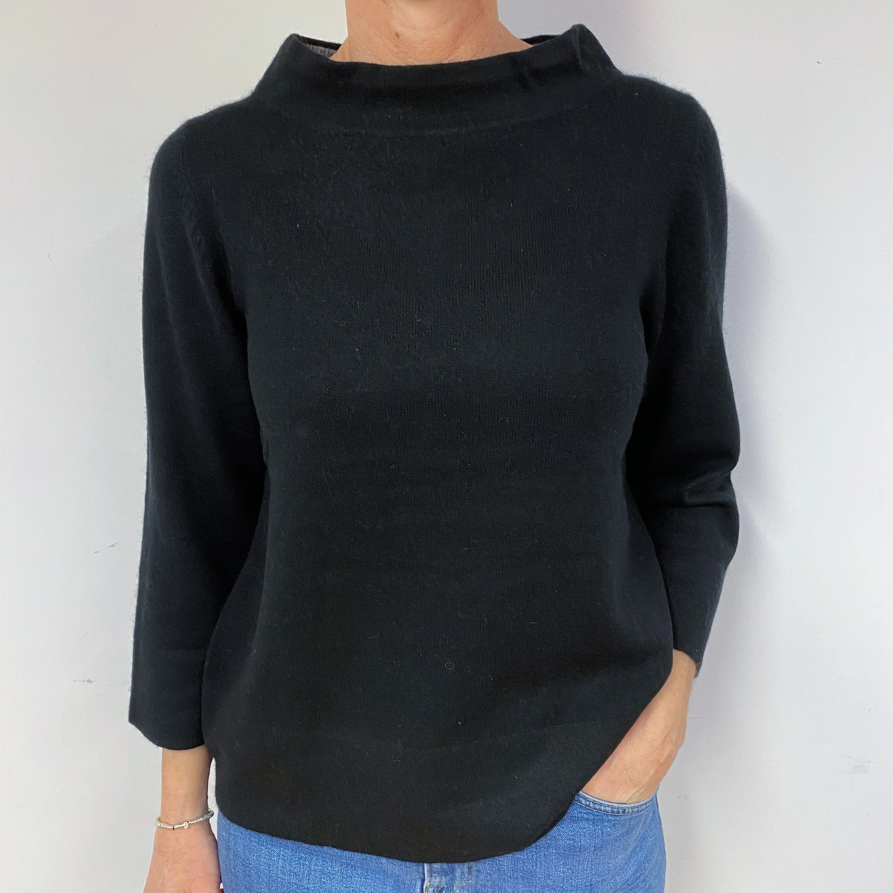 Black 3/4 Sleeve Cashmere Turtle Neck Jumper Medium