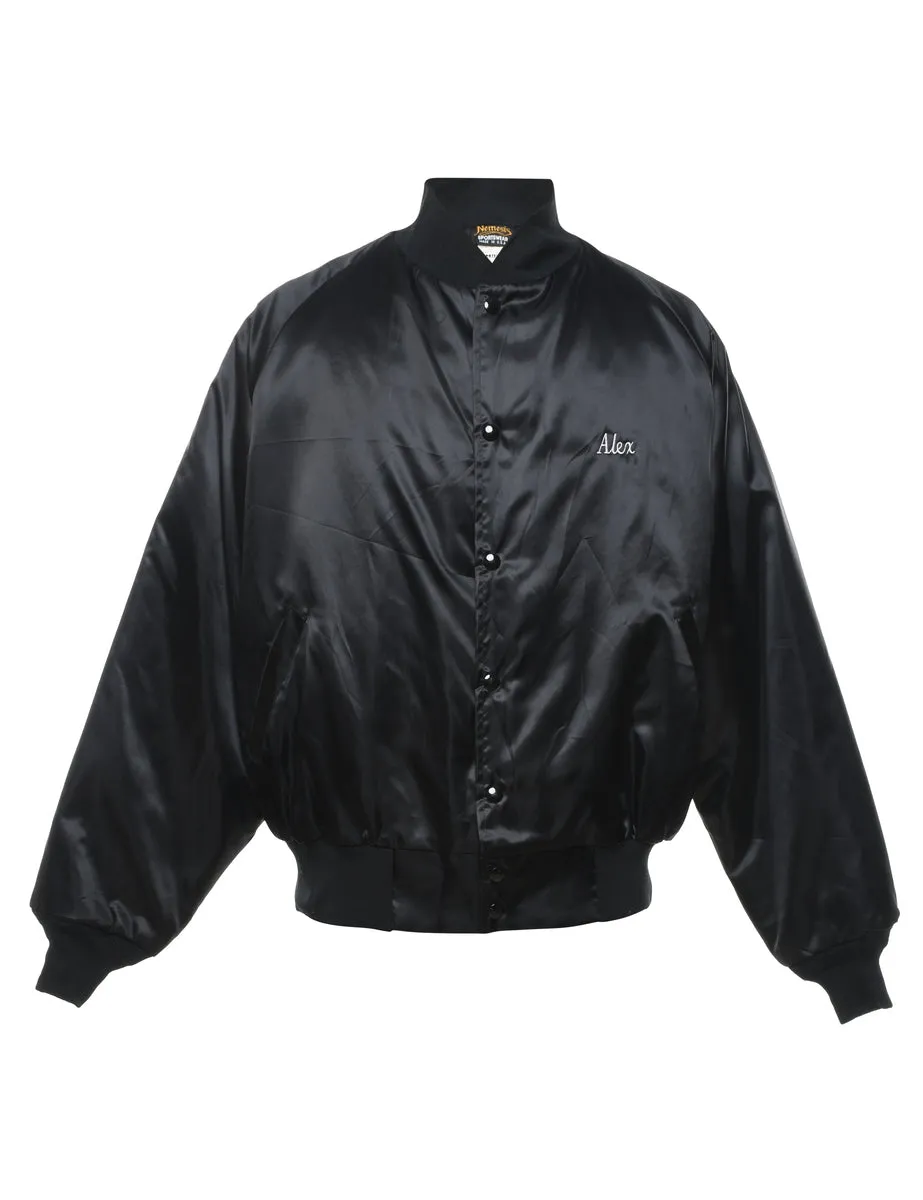 Black & White Contrasting Nylon Bomber Jacket - L